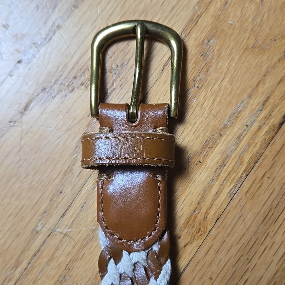 J Crew Factory braided leather rope brass buckle belt, sz L